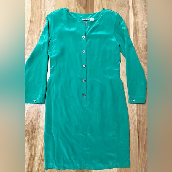 Vintage Anne Klein Button-up Silk Shift Dress - Picture 1 of 5